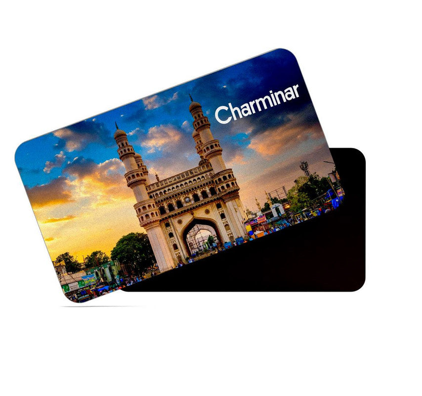 dhcrafts Rectangular Rubber Fridge Magnet / Magnetic Card Multicolor Telangana Charminar D2 Design Pack of 1 (8.6cm x 5.4cm)